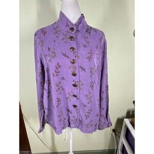 Vintage Amanda Gray Womens Sz L Purple Floral Tencel Button-Up Shirt Cottagecore